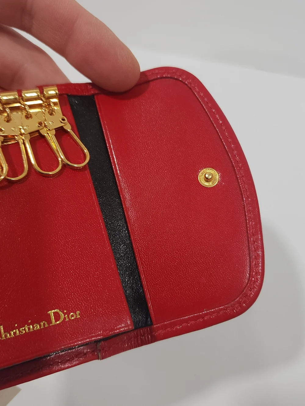 Vintage Christian Dior Red Leather 6 Key Case Holder Case